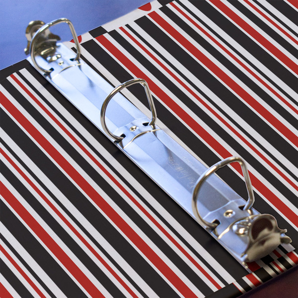 Red & Black Dots & Stripes 3 Ring Binders - Full Wrap - 1" - DETAIL