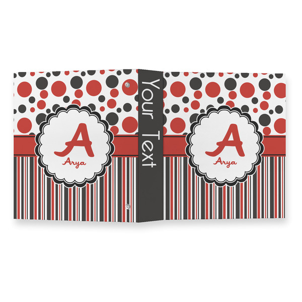 Red & Black Dots & Stripes 3 Ring Binders - Full Wrap - 1" - OPEN OUTSIDE