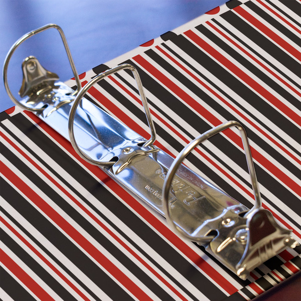 Red & Black Dots & Stripes 3 Ring Binders - Full Wrap - 2" - DETAIL