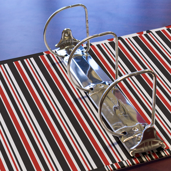 Red & Black Dots & Stripes 3 Ring Binders - Full Wrap - 3" - DETAIL