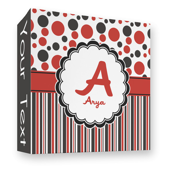 Custom Red & Black Dots & Stripes 3 Ring Binder - Full Wrap - 3" (Personalized)