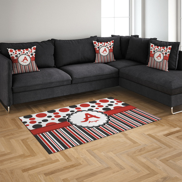 Red & Black Dots & Stripes 4'x6' Indoor Area Rugs - IN CONTEXT