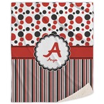 Red & Black Dots & Stripes Sherpa Throw Blanket (Personalized)