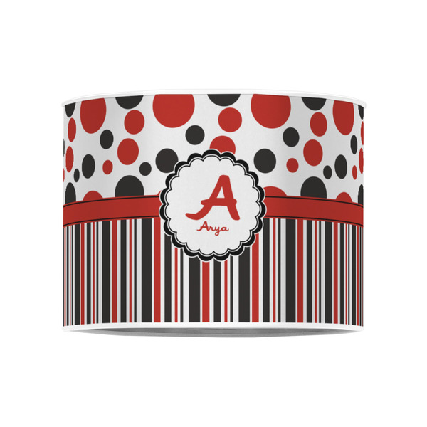 Red & Black Dots & Stripes 8" Drum Lampshade - FRONT (Poly Film)