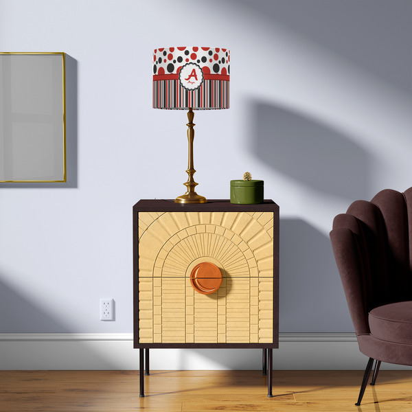 Red & Black Dots & Stripes 8" Drum Lampshade - LIFESTYLE