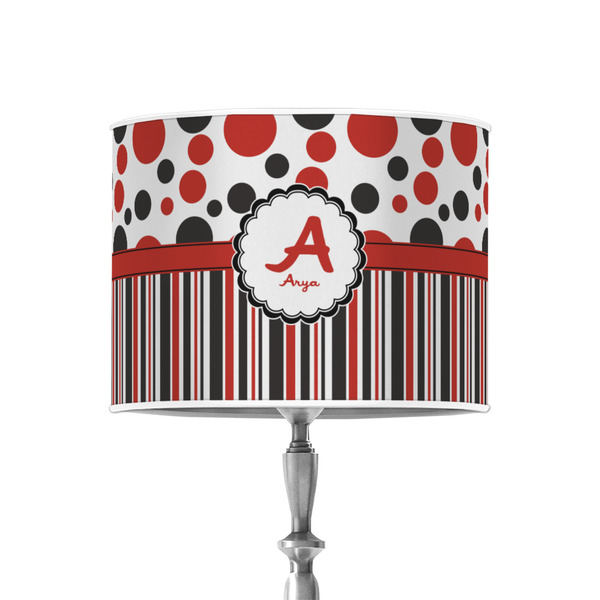 Custom Red & Black Dots & Stripes 8" Drum Lamp Shade - Poly-film (Personalized)