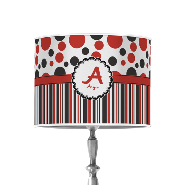 Red & Black Dots & Stripes 8" Drum Lampshade - ON STAND (Poly Film)