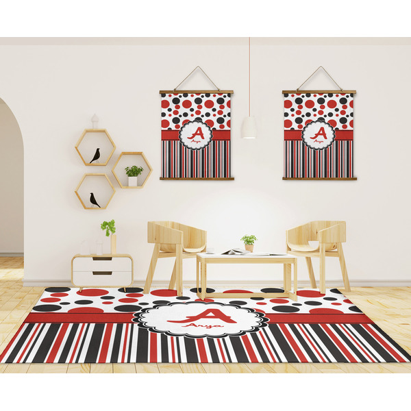 Red & Black Dots & Stripes 8'x10' Indoor Area Rugs - IN CONTEXT