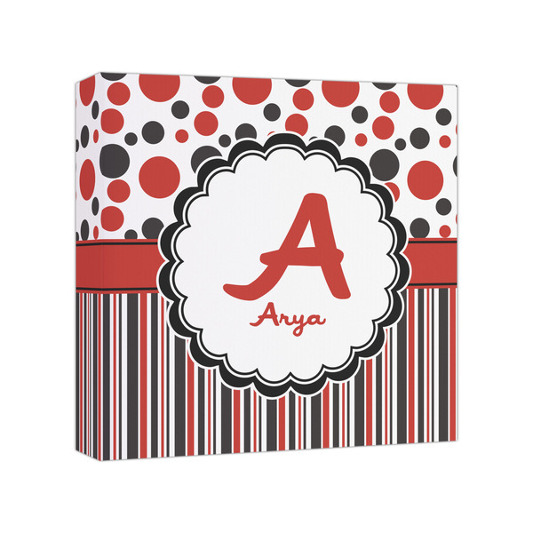 Custom Red & Black Dots & Stripes Canvas Print - 8x8 (Personalized)