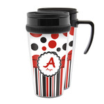 Red & Black Dots & Stripes Acrylic Travel Mug (Personalized)