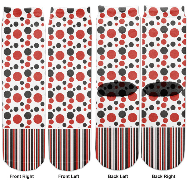 Red & Black Dots & Stripes Adult Crew Socks - Double Pair - Front and Back - Apvl