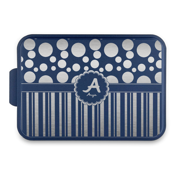 Custom Red & Black Dots & Stripes Aluminum Baking Pan with Navy Lid (Personalized)