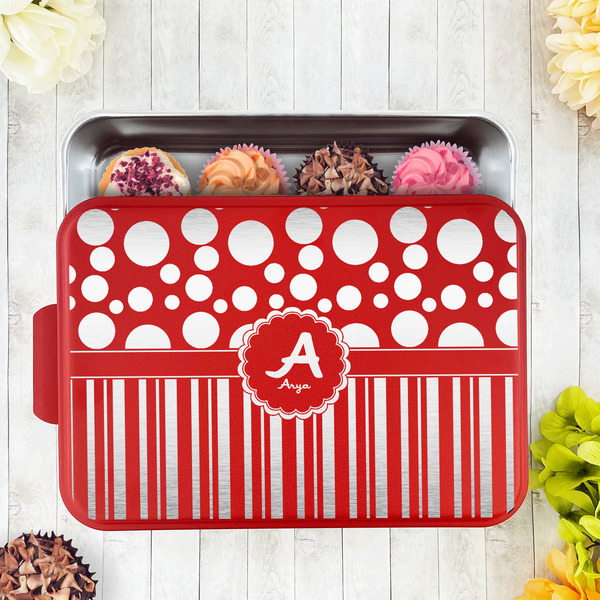 Red & Black Dots & Stripes Aluminum Baking Pan - Red Lid - LIFESTYLE