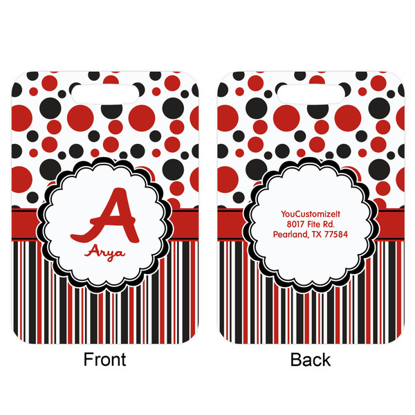 Red & Black Dots & Stripes Aluminum Luggage Tag (Front + Back)