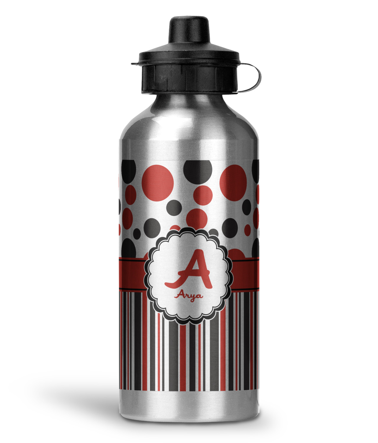 Red & Black Dots & Stripes Water Bottle Aluminum 20 oz