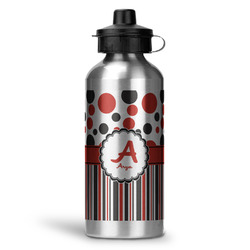Red & Black Dots & Stripes Water Bottle - Aluminum - 20 oz (Personalized)
