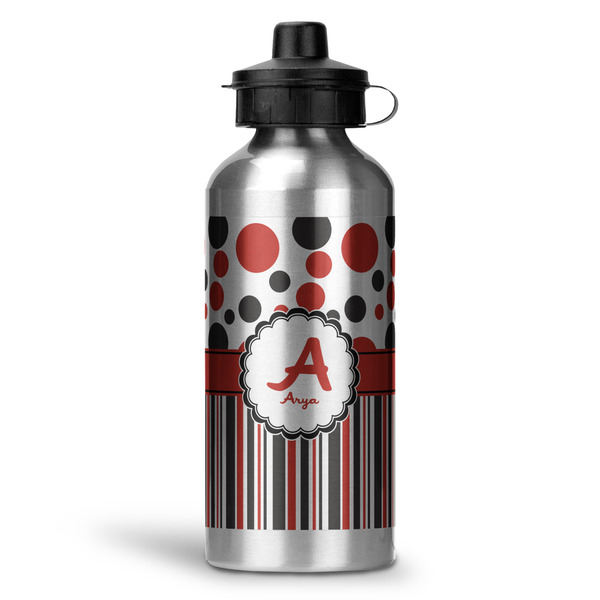 Custom Red & Black Dots & Stripes Water Bottle - Aluminum - 20 oz (Personalized)
