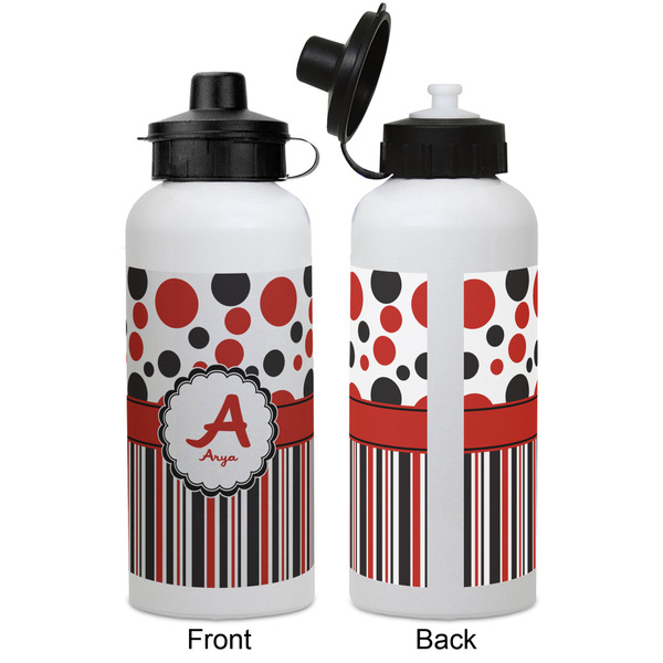 Red & Black Dots & Stripes Aluminum Water Bottle - White APPROVAL