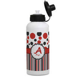 Red & Black Dots & Stripes Water Bottles - Aluminum - 20 oz - White (Personalized)