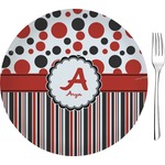 Red & Black Dots & Stripes 8" Glass Appetizer / Dessert Plates - Single or Set (Personalized)