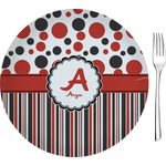 Red & Black Dots & Stripes Glass Appetizer / Dessert Plate 8" (Personalized)