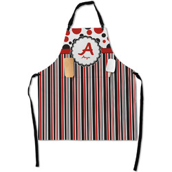 Red & Black Dots & Stripes Apron With Pockets w/ Name and Initial
