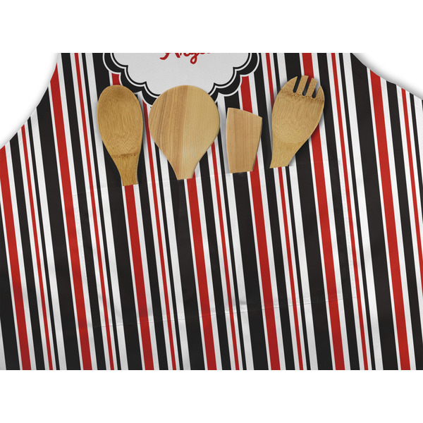 Red & Black Dots & Stripes Apron - Pocket Detail with Props