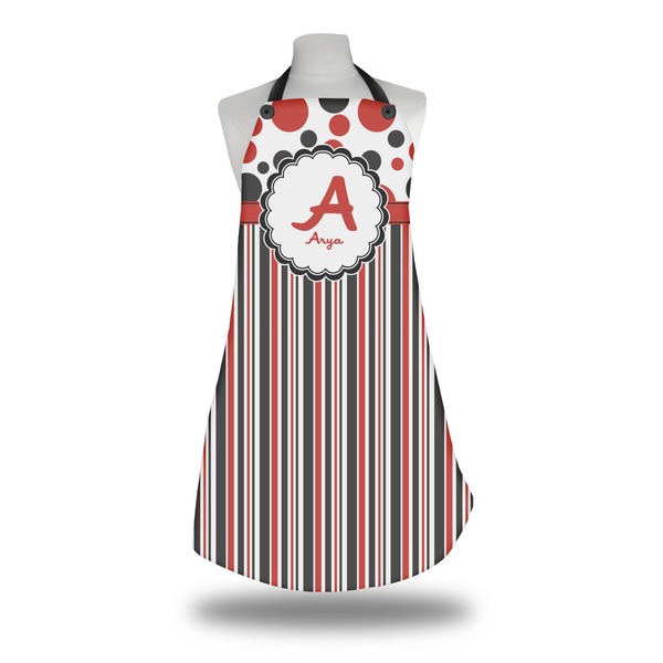 Custom Red & Black Dots & Stripes Apron w/ Name and Initial