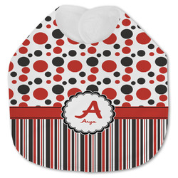 Red & Black Dots & Stripes Jersey Knit Baby Bib w/ Name and Initial