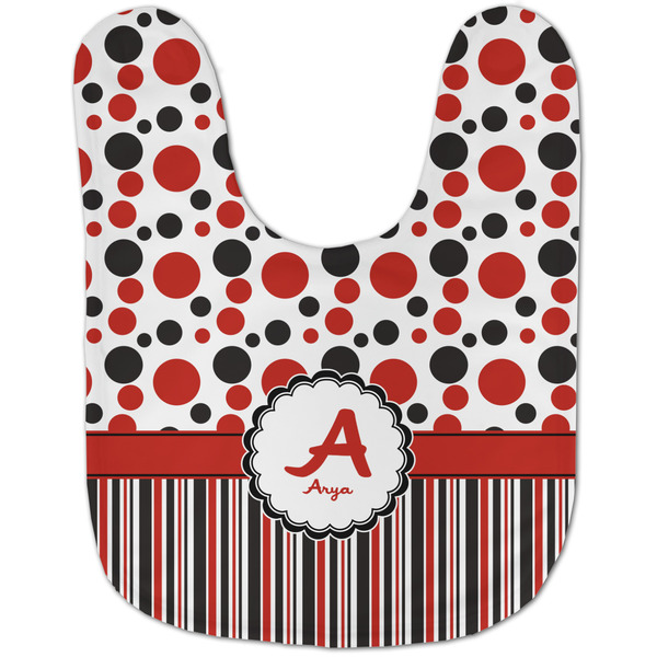Red & Black Dots & Stripes Baby Bib - AFT flat