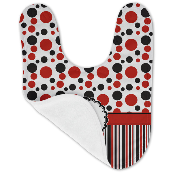 Red & Black Dots & Stripes Baby Bib - AFT folded