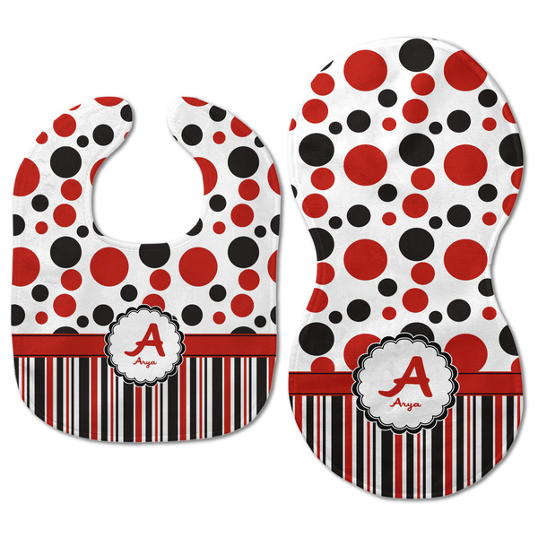 Red & Black Dots & Stripes Baby Bib & Burp Set - Approval (new bib & burp)