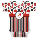 Red & Black Dots & Stripes Baby Bodysuit 3-6 w/ Name and Initial