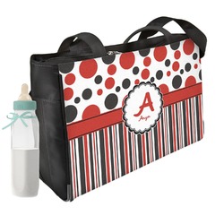 Red & Black Dots & Stripes Diaper Bag w/ Name and Initial