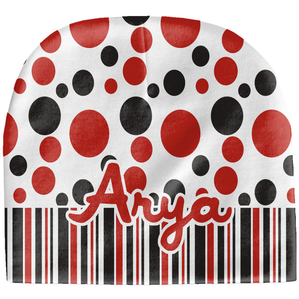Custom Red & Black Dots & Stripes Baby Hat (Beanie) (Personalized)