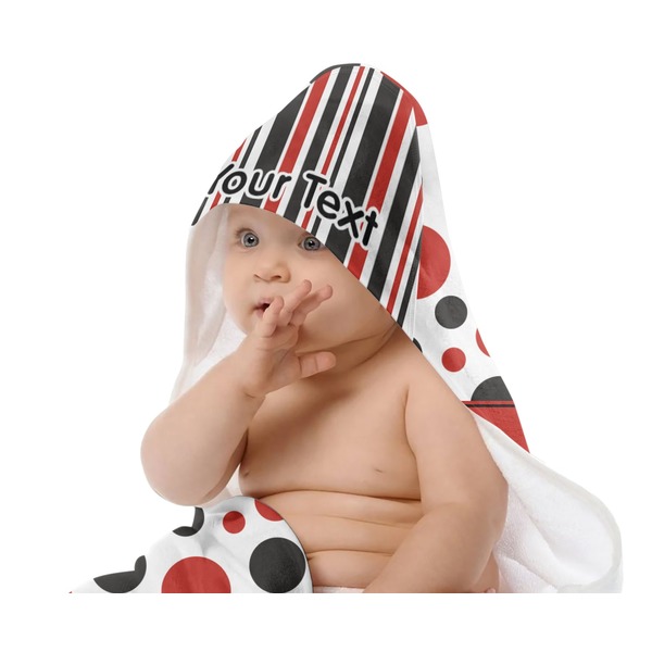 Red & Black Dots & Stripes Baby Hooded Towel on Child