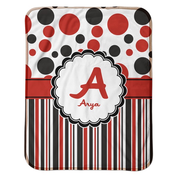 Red & Black Dots & Stripes Baby Sherpa Blanket - Flat