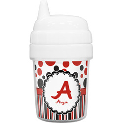 Red & Black Dots & Stripes Baby Sippy Cup (Personalized)