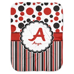 Red & Black Dots & Stripes Baby Swaddling Blanket (Personalized)