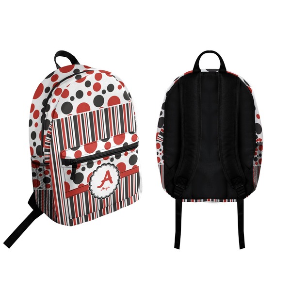 Red & Black Dots & Stripes Backpack front and back - Apvl