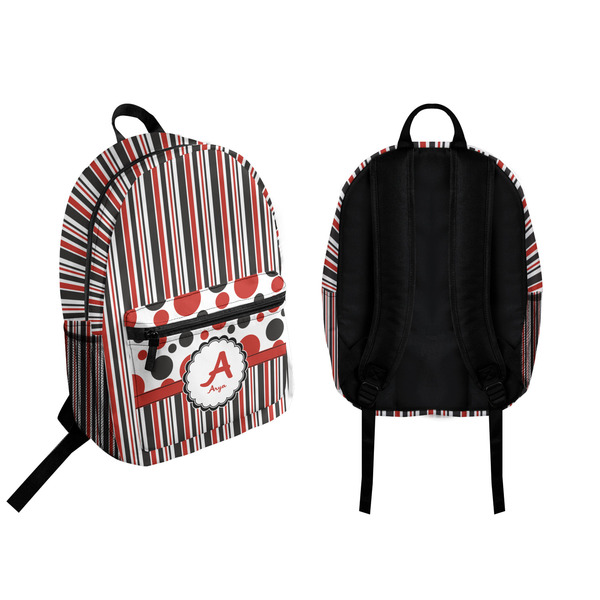 Red & Black Dots & Stripes Backpack front and back - Apvl