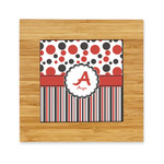 Red & Black Dots & Stripes Bamboo Trivet with Ceramic Tile Insert (Personalized)
