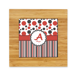 Red & Black Dots & Stripes Bamboo Trivet with Ceramic Tile Insert (Personalized)