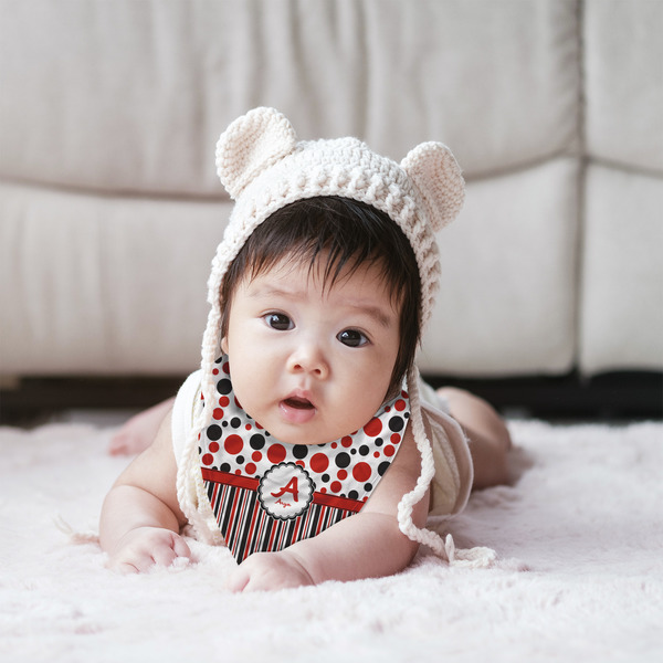 Red & Black Dots & Stripes Bandana Bib - (Lifestyle 2 girl)