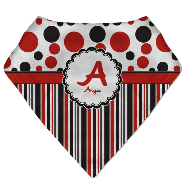 Custom Red & Black Dots & Stripes Bandana Bib (Personalized)