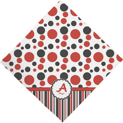 Red & Black Dots & Stripes Dog Bandana Scarf w/ Name and Initial