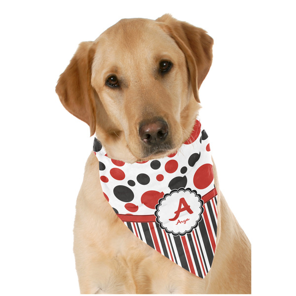 Custom Red & Black Dots & Stripes Dog Bandana Scarf w/ Name and Initial