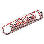 Red & Black Dots & Stripes Bar Bottle Opener - White w/ Name and Initial