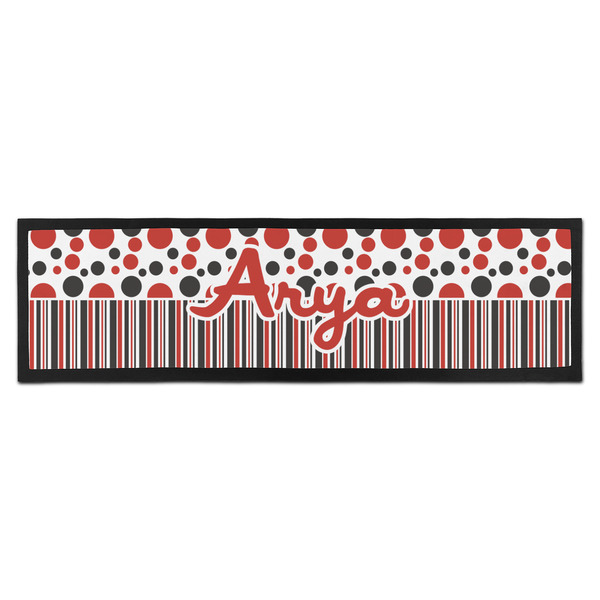 Custom Red & Black Dots & Stripes Bar Mat - Large (Personalized)