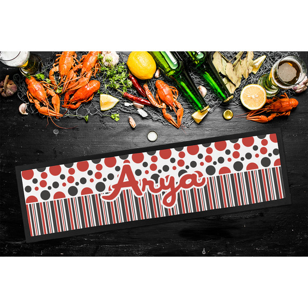 Red & Black Dots & Stripes Bar Mat - Large - LIFESTYLE